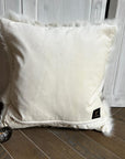 Luxury shearling throw cushion, premium duck feather down filling, fairtrade cotton velvet reverse, 45cm x 45cm, clotted cream and cream by Wildash London at brixbailey.com
