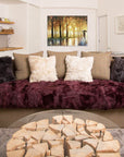 Luxury shearling cushion 45cm x 45cm, hand-loomed merino wool reverse, duck feather down filling, clotted cream and sandstone by Wildash London at brixbailey.com