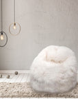 Luxury British white sheepskin beanbag chair, premium handcrafted large fleece, stylish sustainable comfort, best-selling cozy home decor by Wildash London at brixbailey.com