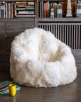 Luxury British white sheepskin beanbag chair, premium handcrafted large fleece, stylish sustainable comfort by Wildash London at brixbailey.com