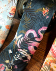 Navy Blue Silk Tie, 'Enticement' Pink Serpent design and tropical flowers