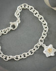 Daffodil Flower Silver & Solid Gold Charm
