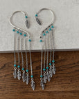 Boho Feather Chain Ear Cuff Earrings – Brass/Silver Statement Earrings