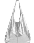 Silver Metallic Leather Hobo Shoulder Bag - Brix + Bailey