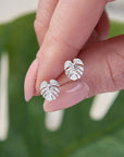 Monstera Palm Leaf Silver Stud Earrings