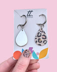 Double sided mini silver Teardrop earrings