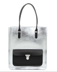 Silver Metallic Leather Tote Bag with Handles
