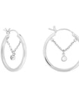 Silver White Gem Chain Hoop Earrings