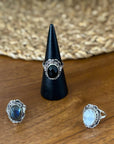 Vintage Oval Gemstone Adjustable Ring – Boho Statement Ring | Gold & Silver Finish