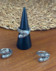 Boho Filigree Adjustable Gemstone Wrap Ring – Gold/Silver Vintage Brass Statement Ring