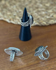 Boho Oval Gemstone Adjustable Ring – Gold/Silver Vintage Brass Statement Ring