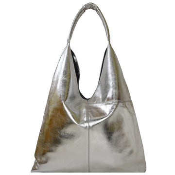 Silver Metallic Boho Leather Bag Ethical Silver Leather Brix Bailey Bag