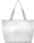 Silver Horizontal Zipped Leather Tote
