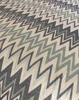 Sirocco organic cotton jacquard weave throw, oversized luxury blanket in muted greens blues greys, stylish zigzag pattern, premium soft bedspread or sofa cover by Wildash London at brixbailey.com