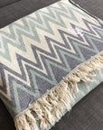 Luxury Sirocco organic cotton jacquard weave throw, oversized 200x250cm, soft muted zigzag pattern, premium bedspread or picnic blanket by Wildash London at brixbailey.com