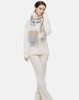 Natural Baby Alpaca Wool Check Midi Scarf for Women