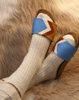 Premium vegan sandals in azure blue, white, terracotta, mustard - PETA certified, eco-friendly, non-slip sole by Fünve at brixbailey.com