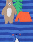 Premium baby sleepwear, organic cotton striped romper with bear applique, soft blue pajamas, GOTS certified, machine washable by Toby Tiger at brixbailey.com