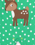 Sweet Fawn on Green Sleepsuit with White Dots - Soft Organic Cotton Baby Romper with Snap Buttons and Slip Neck by Toby Tiger at brixbailey.com