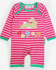 Premium Pink Striped Bunny Jumpsuit for Kids, GOTS Certified Organic Cotton Baby Sleepsuit with Snap Buttons by Toby Tiger at brixbailey.com