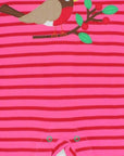 Premium striped organic cotton baby sleepwear with robin applique, stylish pink sustainable pajamas, best-selling cozy romper by Toby Tiger at brixbailey.com