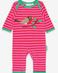 Premium striped organic cotton baby sleepwear with robin applique in pink, sustainable and stylish, best-selling Toby Tiger design by Toby Tiger at brixbailey.com