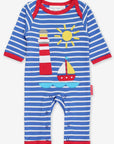 Premium Organic Cotton Baby Pajamas with Sailboat Applique, Soft GOTS-Certified Sleepwear, Striped Blue and Red Nautical Design by Toby Tiger at brixbailey.com