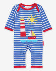 Premium Organic Cotton Baby Pajamas with Sailboat Applique, Soft GOTS-Certified Sleepwear, Striped Blue and Red Nautical Design by Toby Tiger at brixbailey.com