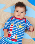 Premium Organic Cotton Baby Pajamas with Sailboat Applique, Soft GOTS-Certified Sleepwear, Striped Blue and Red Nautical Design by Toby Tiger at brixbailey.com