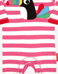 Premium organic cotton pajama set with toucan applique, stylish pink and white stripes, slip-on neck, snap buttons, GOTS certified by Toby Tiger at brixbailey.com