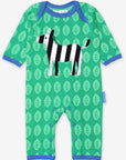 Playful Zebra Print Organic Cotton Pajama Set with Slip Neck and Snap Buttons, Eco-Friendly and Machine Washable by Toby Tiger at brixbailey.com