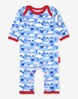 Premium baby sleepwear, organic cotton farm print pajamas, stylish Toby Tiger design, soft GOTS-certified fabric, snap-button legs by Toby Tiger at brixbailey.com