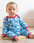 Premium baby sleepwear, organic cotton farm print pajamas, soft GOTS-certified, stylish Toby Tiger design, easy snap closure by Toby Tiger at brixbailey.com
