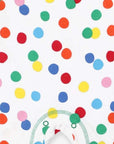 Colorful confetti print organic cotton baby sleep suit, soft premium pajamas with snap buttons and contrast trim by Toby Tiger at brixbailey.com