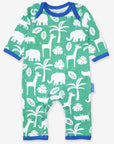 Comfortable Tarzan and Jane Sleepsuit with Green White Jungle Print, Soft Organic Cotton, Eco-Friendly Dye, Toby Tiger Design by Toby Tiger at brixbailey.com