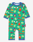 Premium organic cotton baby sleepwear with cute insect print, soft blue trim, slip neck, snap buttons, GOTS certified by Toby Tiger at brixbailey.com