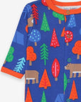 Premium organic cotton pajamas with camping bear print, soft GOTS-certified fabric, slip-on neckline, snap buttons, stylish and comfortable by Toby Tiger at brixbailey.com