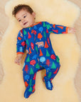 Premium organic cotton pajamas with camping bear print, soft GOTS-certified fabric, slip-on neckline, snap buttons, stylish Toby Tiger design by Toby Tiger at brixbailey.com