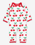 Premium organic cotton pajamas with cherry print, stylish red trim, slip-on design, soft certified fabric, Toby Tiger exclusive by Toby Tiger at brixbailey.com