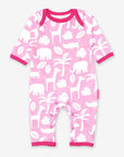 Premium Pink and White Jungle Print Baby Sleepsuit - Soft Organic Cotton with Snap Buttons and Slip Neck by Toby Tiger at brixbailey.com