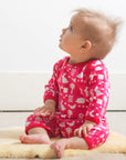 Premium organic cotton pajama set with garden print, stylish rose and red trim, slip-on neckline, snap buttons, GOTS certified by Toby Tiger at brixbailey.com