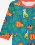 Premium baby lion print organic cotton pajamas, soft GOTS-certified sleepwear, stylish jungle-themed romper with snap buttons by Toby Tiger at brixbailey.com