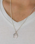 Travel Safe Outline Compass Small St Christopher Silver Necklace