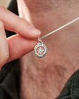 Travel Safe Outline Compass Small St Christopher Silver Necklace