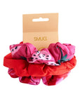 Cloud Satin Hair Scrunchie Set (set of 3) - Strawberry Leopard