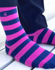 Rich Pink Striped Bamboo Socks (Comfort Cuff)