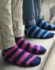 Rich Pink Striped Bamboo Socks (Comfort Cuff)