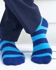 Sky Blue Striped Bamboo Socks (Comfort Cuff)