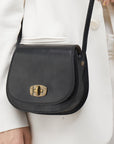 Black Leather Turn Lock Saddle Bag