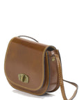 Tan Leather Turn Lock Saddle Bag